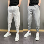 开叉休闲网红ins九分裤 潮流百搭白色宽松哈伦青年男士 子 薄款 夏季