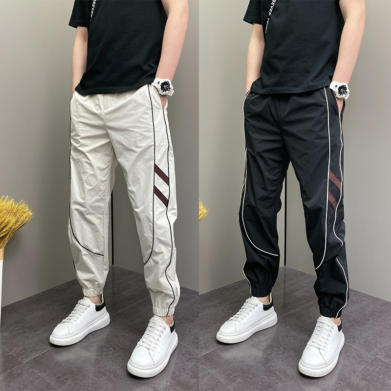 2026年夏季薄款潮流韩版痞帅束脚裤条纹个性设计感青年男士休闲裤