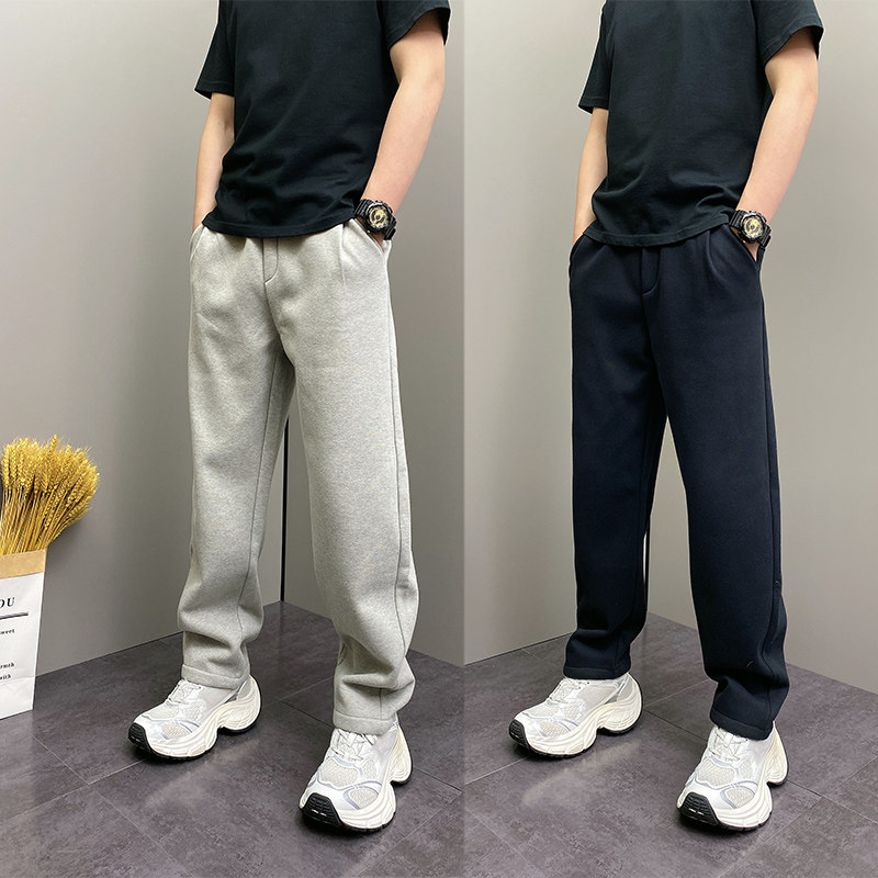 冬季简约韩版纯色加绒休闲裤