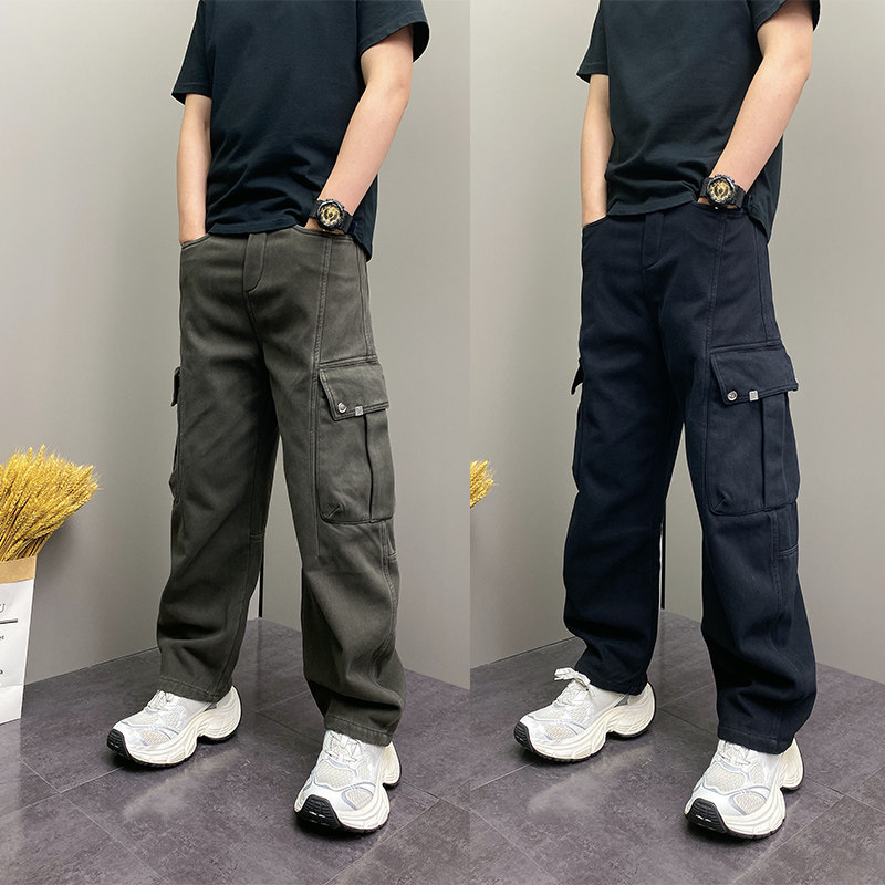 加绒复古多口袋工装裤男高街宽松阔腿直筒裤2025冬季痞帅休闲长裤,男装,休闲裤,淘宝优惠券,粉丝福利购,淘宝优惠卷