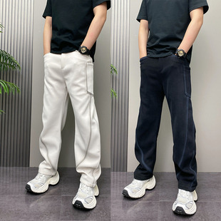 渐变阔腿直筒裤 潮牌百搭大口袋弯刀休闲裤 2025秋冬宽松加绒运动裤