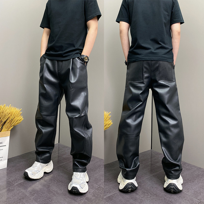 冬季韩版加绒保暖亮面皮裤