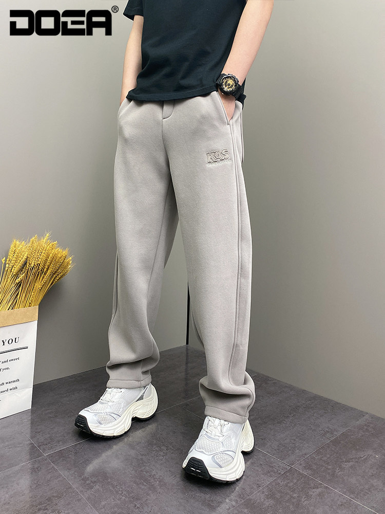 2024年冬季加绒加厚潮流韩版钢印条纹青年男士宽松哈伦卫裤子男生