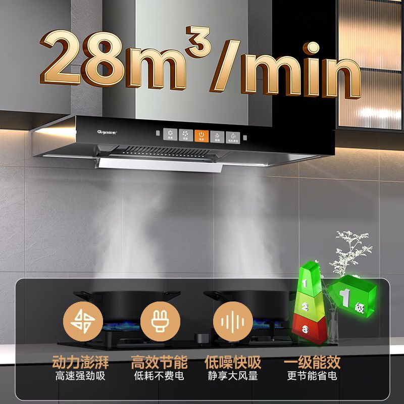 顾家欧式油烟机出租房小尺寸抽油烟机家用厨房大吸力烟机一级能效