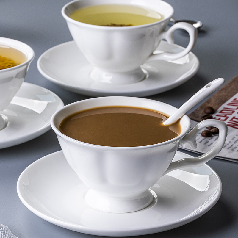 景德镇白色骨瓷拿铁咖啡杯陶瓷办公室下午茶杯子托盘架子欧式家用
