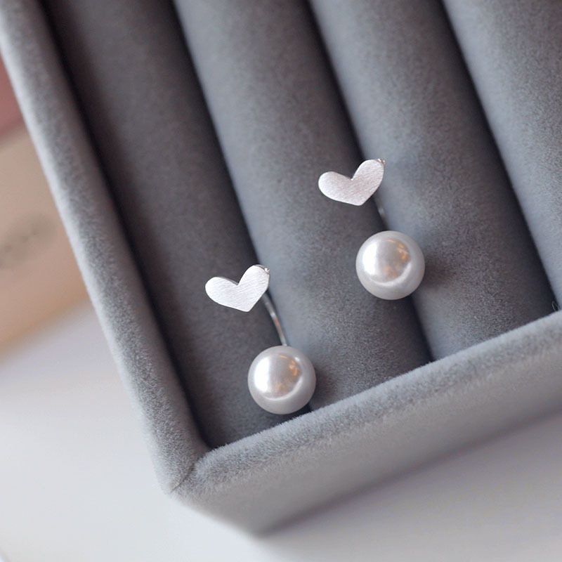 丽沁s925纯银爱心珠珠耳环女复古韩国气质网红法式桃心形耳钉