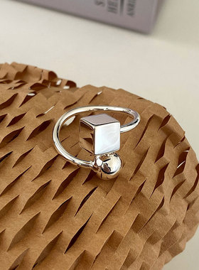 丽沁S925纯银立体小方块圆球简约开口指环戒指冷淡风气质新品指环