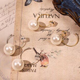 丽沁925优雅施家珍珠耳钉C型耳圈女法式复古纯银耳饰ins风耳环