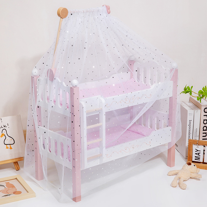 跨境北欧仿真娃娃床趣味双层上下铺带蚊帐宝宝角色扮演儿童木质