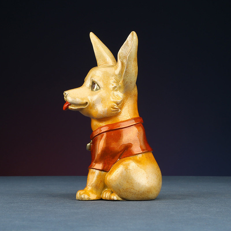 彩铜柯基犬摆件铜狗生肖狗家居桌面柜台装饰品生日礼品摆设