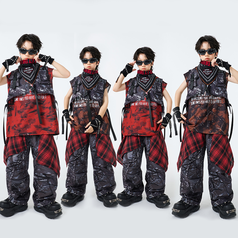 儿童街舞套装男童嘻哈潮服女童酷帅爵士舞屁帘少儿hiphop演出服装