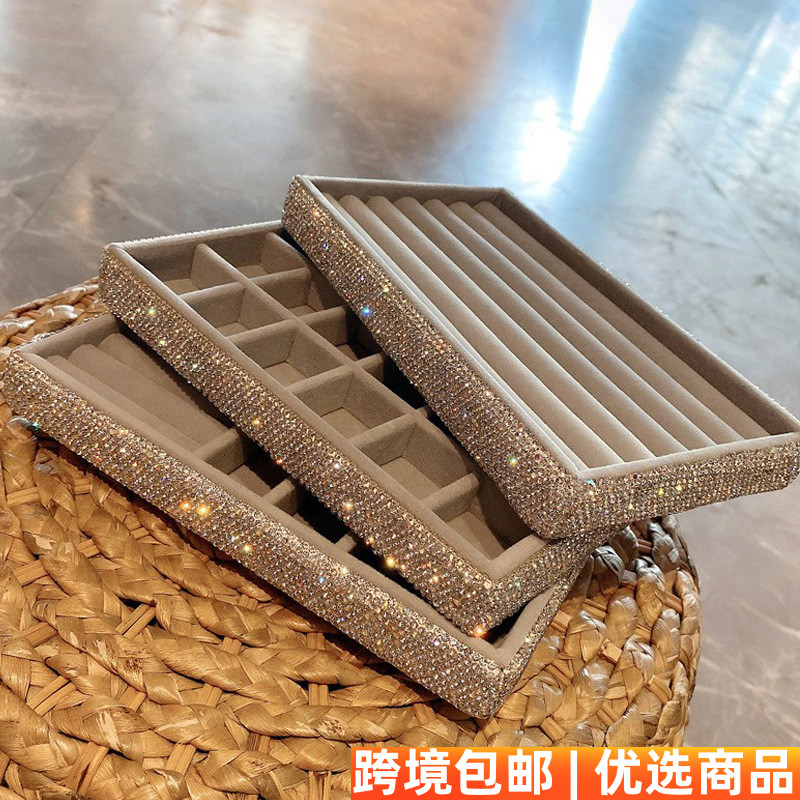 大容量分格饰品整理盒轻奢首饰盒家用展示耳钉戒指项链镶钻收纳盒