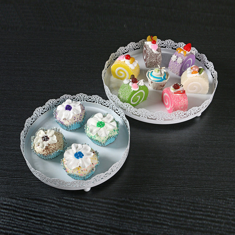 甜品台婚礼白色托盘 欧式圆形蛋糕盘 蕾丝边下午茶点心盘婚庆道具