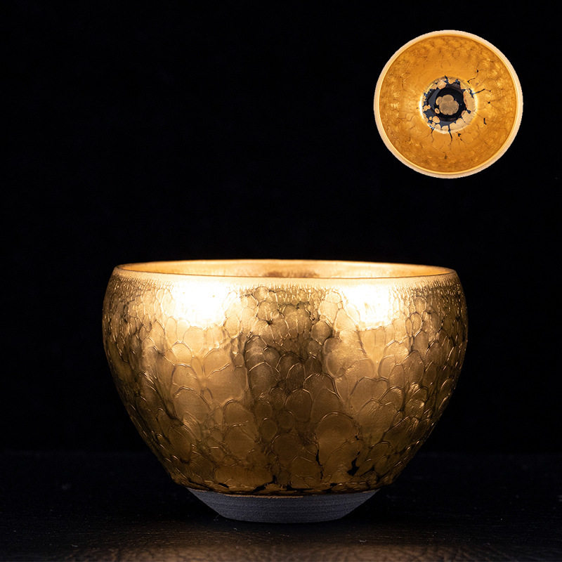 建盏鎏金茶杯陶瓷大号主人杯单杯纯手工茶盏茶碗金油滴宋瑜手制