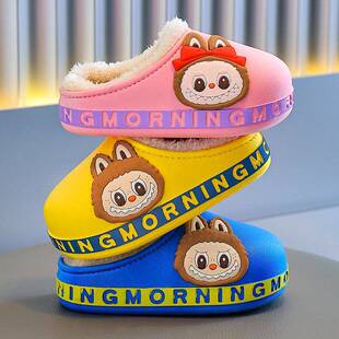 啦布布棉拖鞋拉不不labubu儿童保暖包头毛毛鞋拉补补厚底防滑耐磨