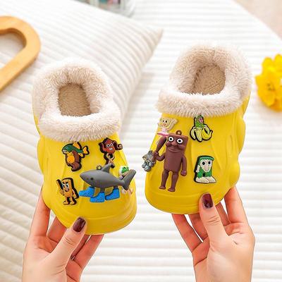 山海经儿童棉拖鞋通通木棍人男女孩可拆洗毛毛鞋加绒保暖防水防滑