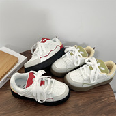 皮面厚底休闲板鞋 学生日系百搭奶fufu小白鞋 新款 2025年春季 子 女款