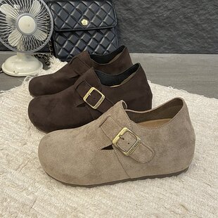 单鞋 小个子内增高7CM 懒人一脚蹬休闲豆豆鞋 2025年新款 女 勃肯单鞋