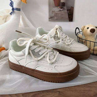 奶茶色chic韩系小白鞋女皮面百搭学生街拍板鞋春季休闲运动鞋子潮