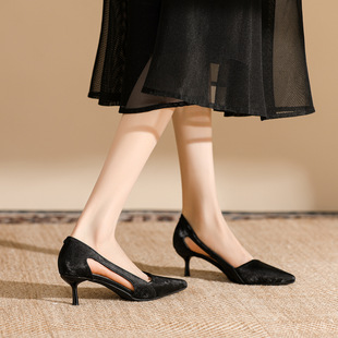 女鞋2026新款春款细跟高跟鞋尖头夏季镂空晚晚风温柔鞋配裙子单鞋