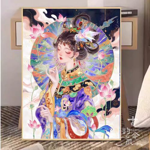 【荷花仙子】印花十字绣2026新款高颜值古风人物手工刺绣钻石贴画