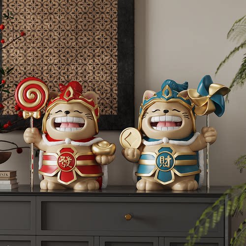 卡通趣味招财猫门神摆件