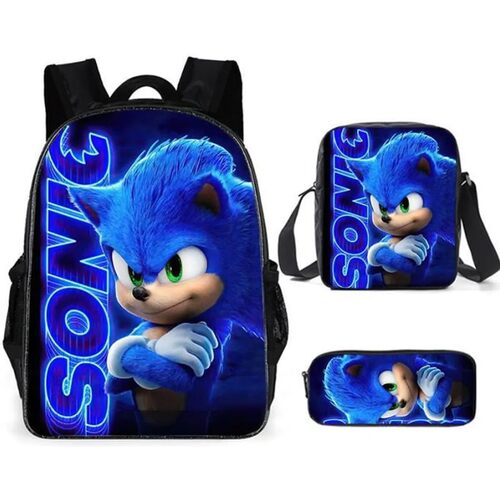 跨境热销SONIC索尼克小学生书包三件套动漫卡通背包单肩包笔袋