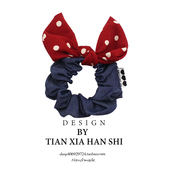 复古红色波点牛仔肠圈儿童秋冬轻奢马尾圈女童甜美气质发圈扎头绳