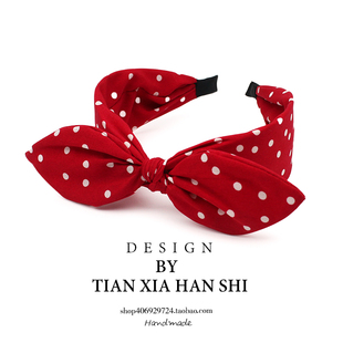 韩国儿童波点蝴蝶结宽边发箍小女孩公主布艺卡碎发头箍红色头饰潮