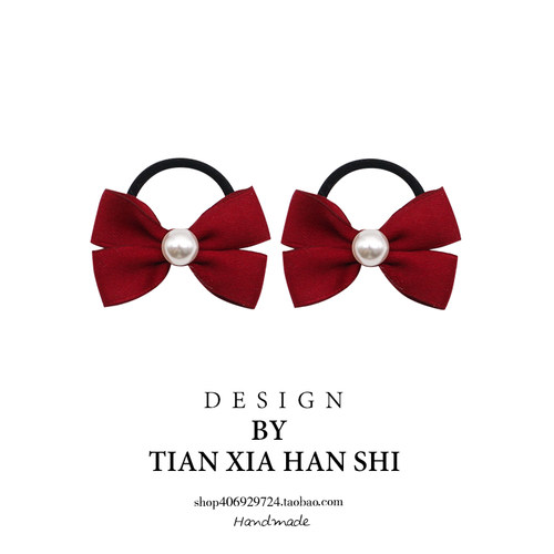 宝宝发量少酒红珍珠蝴蝶结发圈发夹儿童侧边刘海发卡婴幼儿头绳新