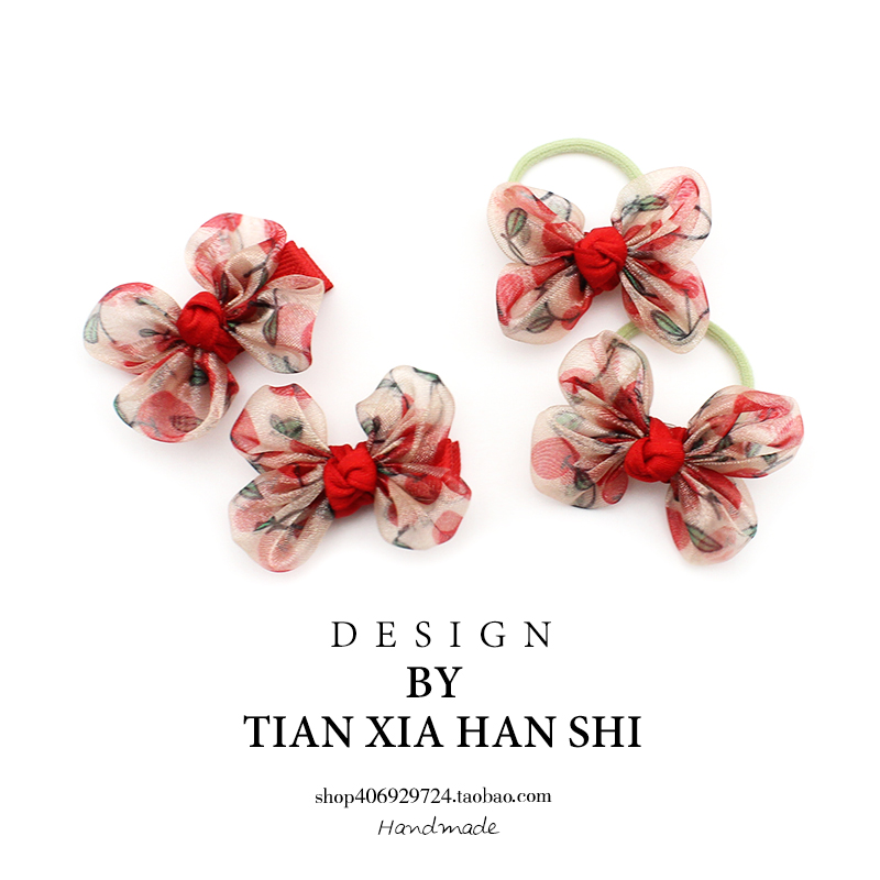 宝宝樱桃纱蝴蝶结发夹头绳