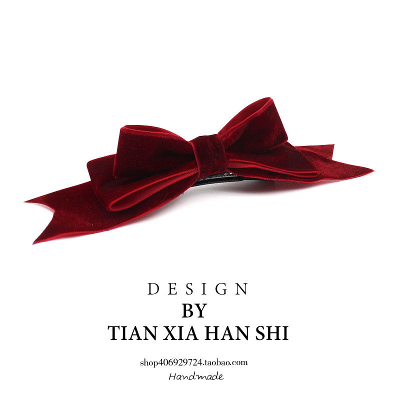 中国丝绒蝴蝶结儿童发夹小香风顶夹新年女孩公主宝宝发卡立体发饰