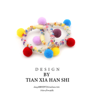 韩国儿童彩色毛球橡皮筋女童扎马尾一对装 头绳秋冬球球发圈头饰潮