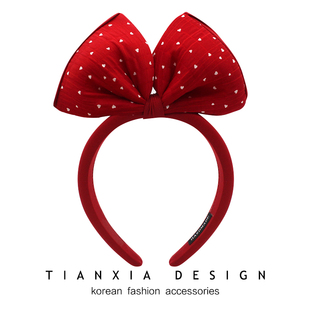 韩国儿童发箍白雪公主头箍爱心格纹发卡女童公主红色大蝴蝶结头箍