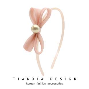 韩国儿童高品质贝珠蝴蝶结发箍宝宝额前碎发头箍公主甜美透色发饰