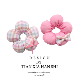 儿童花朵格子布艺发圈宝宝小童花苞头绳幼儿园扎发可爱蝴蝶结头饰