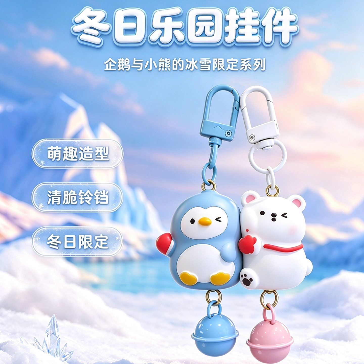 萌宠磁吸贴贴小动物钥匙扣可爱企鹅北极熊公仔情侣学生书包包挂件