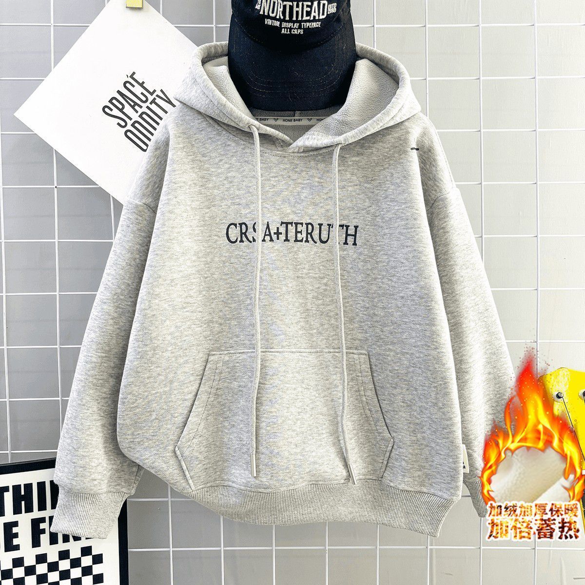 男童新款秋冬加绒加厚保暖连帽卫衣男孩百搭儿童上衣中大童衣服潮