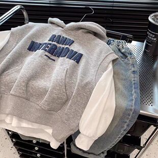 儿童套装上衣马甲两件套2026中大童连帽新款衣服潮流男童卫衣秋装