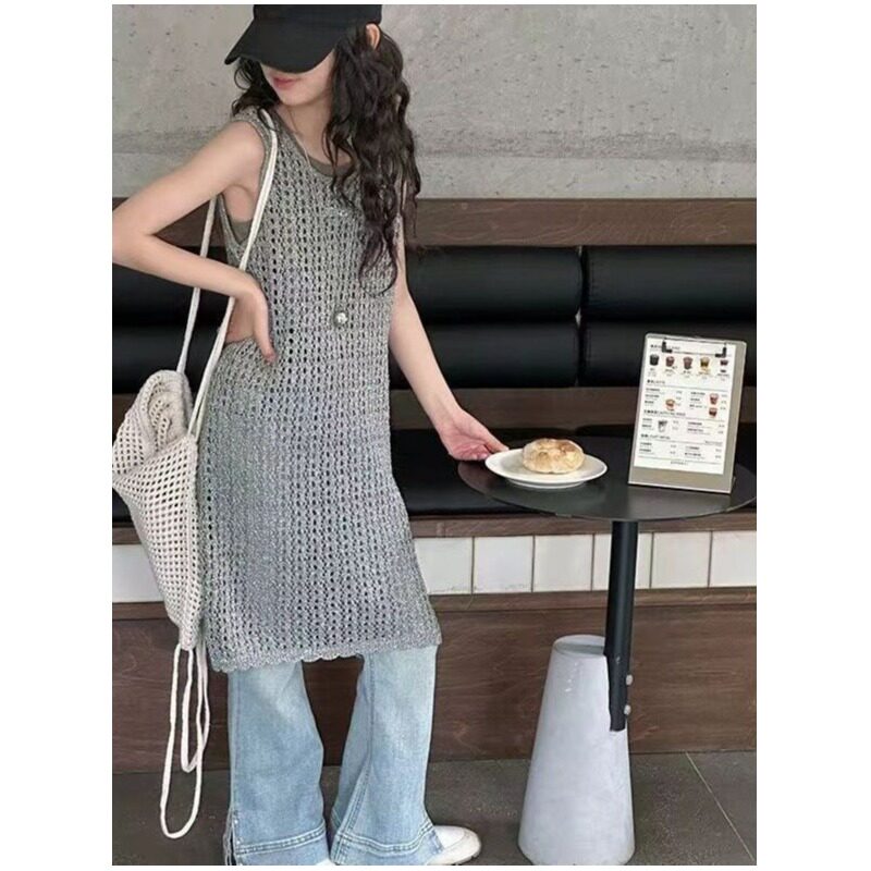 镂空金丝女童连衣裙2026新款夏装儿童裙子无袖背心裙夏季薄款套装