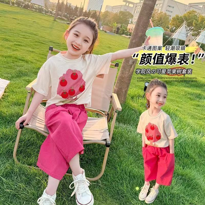 女童夏季短袖T恤套装2026新款洋气童装女宝宝夏装休闲儿童两件套