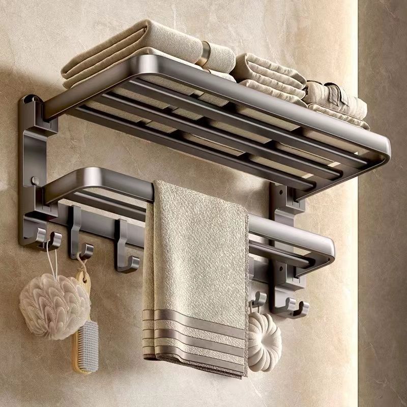 枪灰毛巾架卫生间置物架免打孔浴室架子一体挂件收纳置物