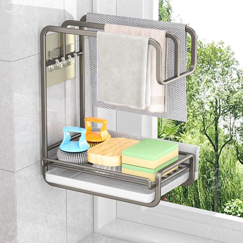 厨房免打孔抹布架壁挂式置物架洗碗布台式收纳架沥水架