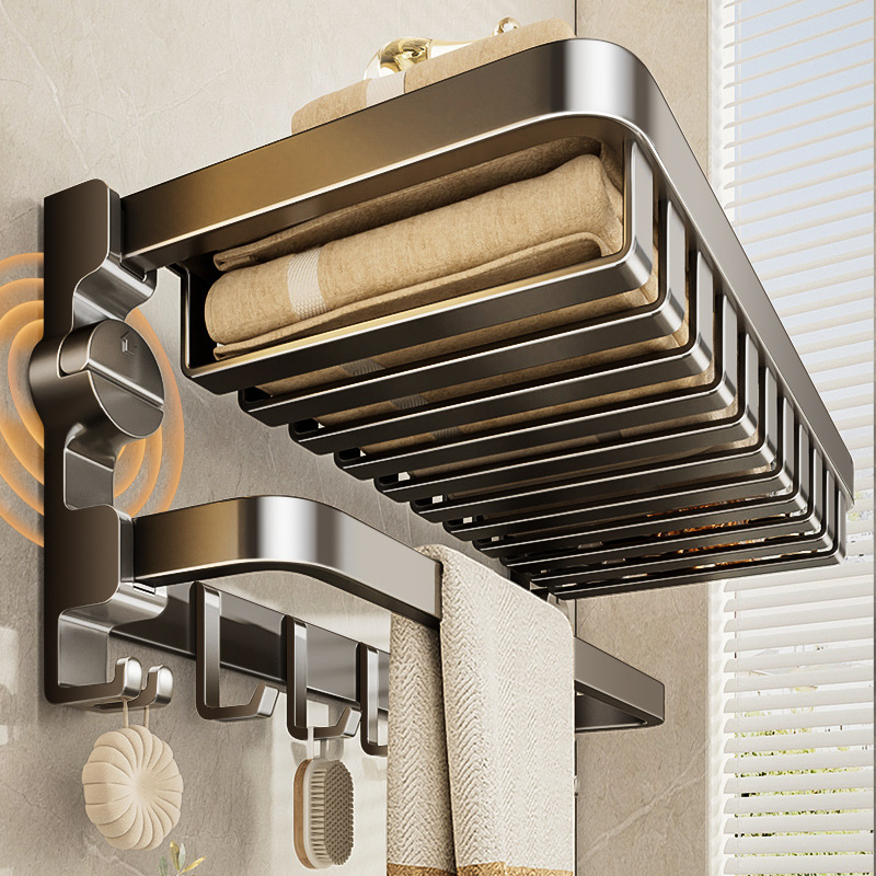 【拿样】吸盘网篮双折叠浴巾架卫生间浴室置物架壁挂式毛巾架