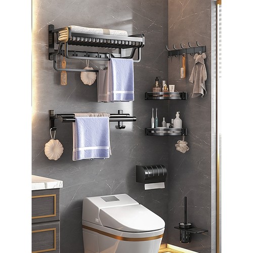 毛巾架卫生间免打孔浴室置物架套装大礼包壁挂架浴巾架双杆酒店专