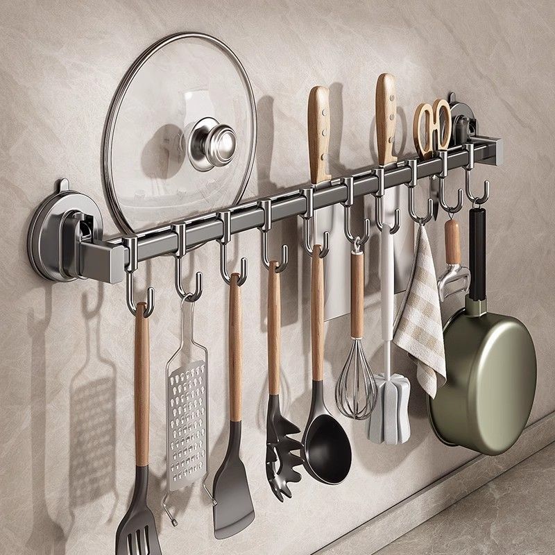 厨房挂钩置物架免打孔吸盘挂钩架多功能橱柜勺子收纳架