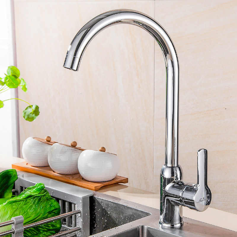 厨房洗菜盆大弯管水龙头冷热水二合一头铜水龙头洗碗池可旋转