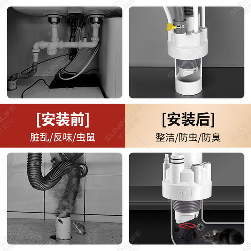 适配九牧 厨房下水管三通洗碗池洗菜盆水槽排水管道五通净水器