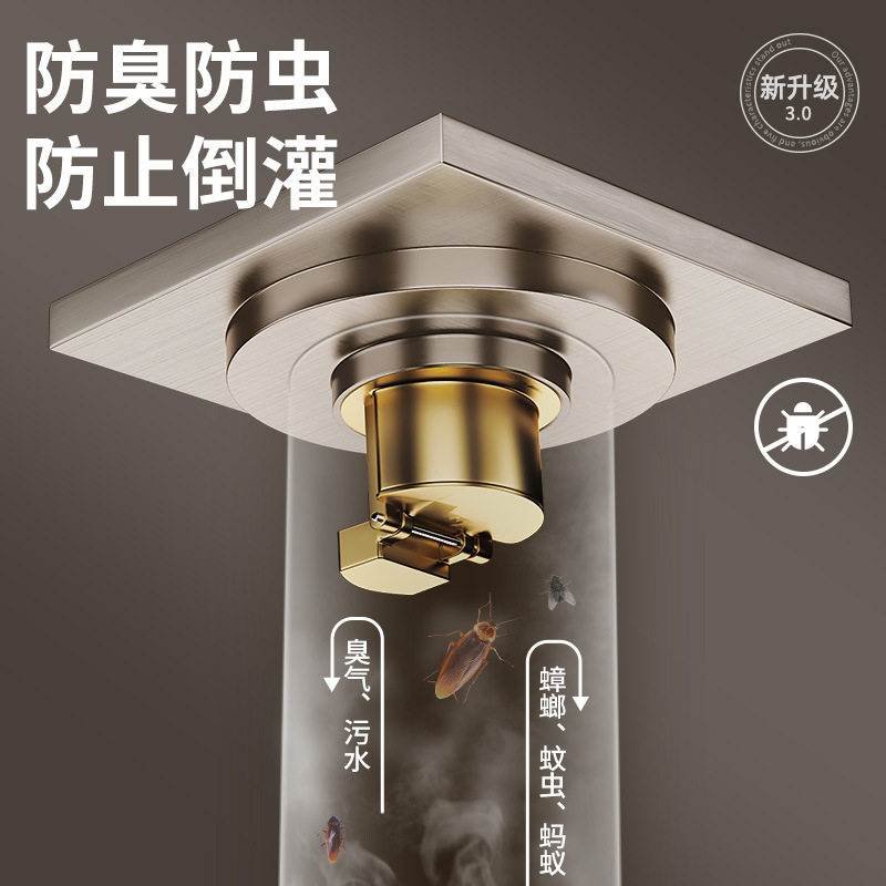 适配九牧 地漏全铜防臭奶油风拉丝洗衣机卫生间下水道淋浴长条图片