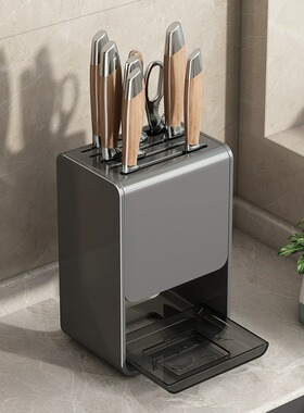 枪灰色厨房刀架置物架台面放菜刀架壁挂多功能筷子刀具一体收纳架